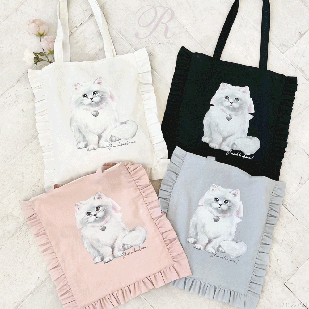 ねこバッグ＊レッスンバッグ：ブルー 9.レッスンバッグ 3点セット 猫