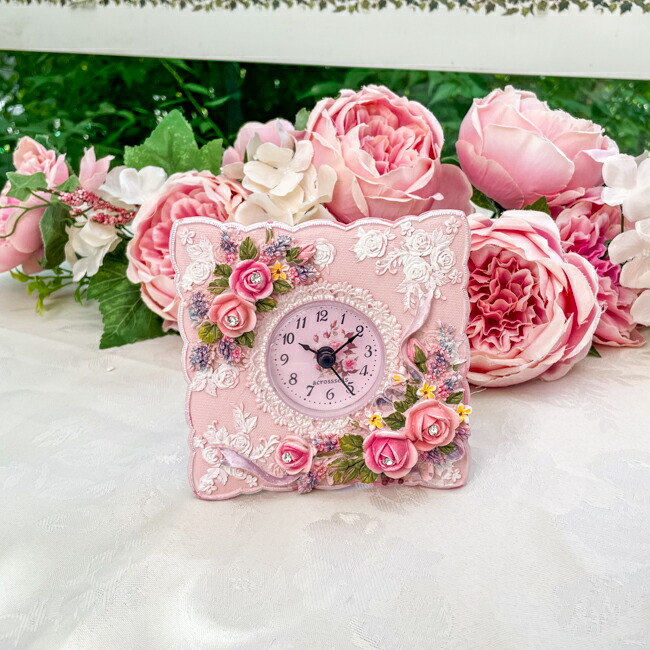 楽天市場】置時計 クロック フローラルローズ ピンク かわいい 薔薇