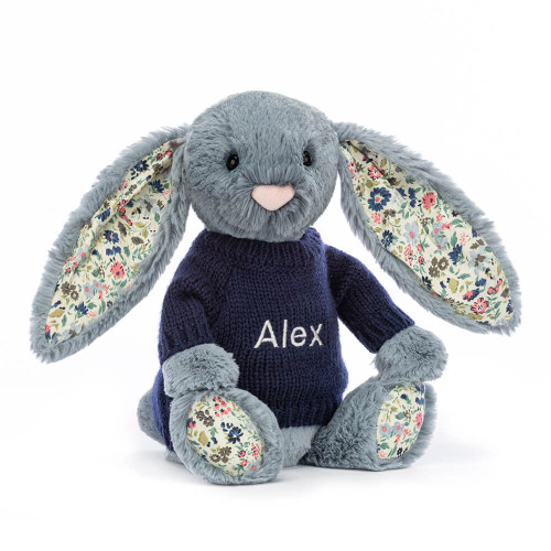 Blossom Dusky Blue Bunny with Personalized Navy Jumper - Official