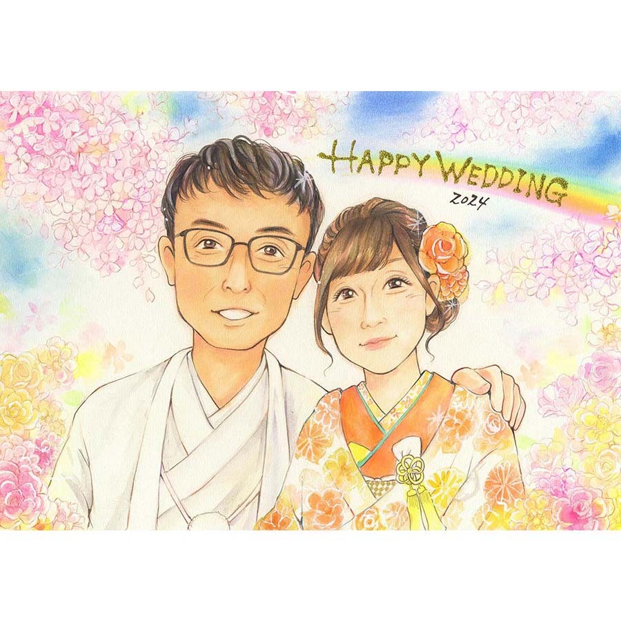 似顔絵ウェルカムボード 結婚式を飾る新郎新婦の似顔絵 ウェディング