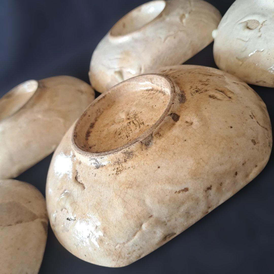 渋さ 枯れ味 志野焼の魅力！」 志野皿(幅14cm)5客セット 箱付き 骨董ア