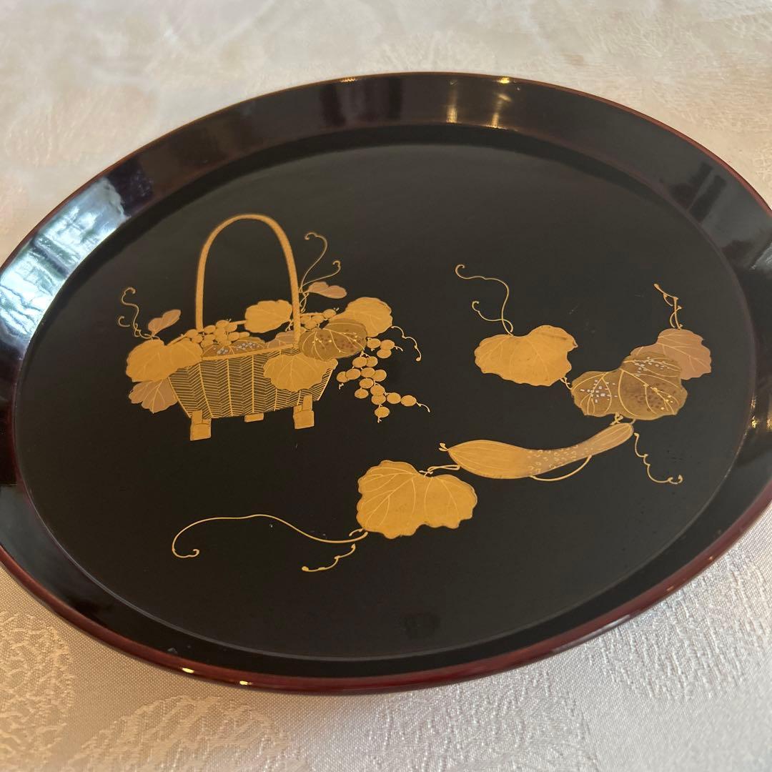 漆器塗りお盆 福梅盆 溜 木製 漆塗り トレー 漆器の井助