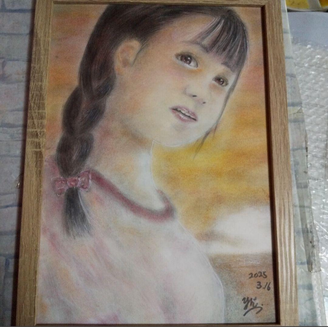 【匿名配送】絵画　「部活動」アート 原画　A4サイズ額つき。 つぼみ 【原画/A4／アクリル】 ＃インテリアアート ＃絵 絵画 DENNY