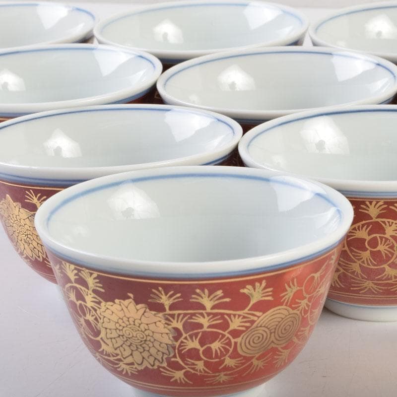 九谷焼 九谷陶源製 金襴手 花草文 煎茶碗 十客 共箱 C 9026 - メルカリ